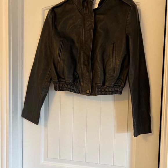 Zara genuine leather distressed jacket brown NWOT - Picture 4 of 8